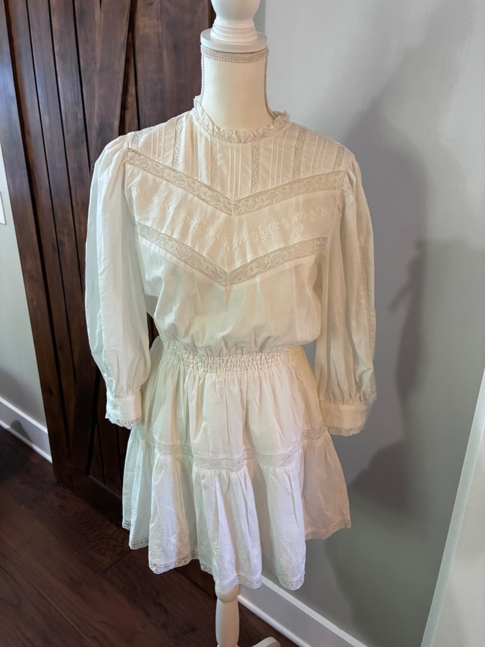 LoveShackFancy x Target Talulah in White Pintuck Yoke Lace Trim Dress XS